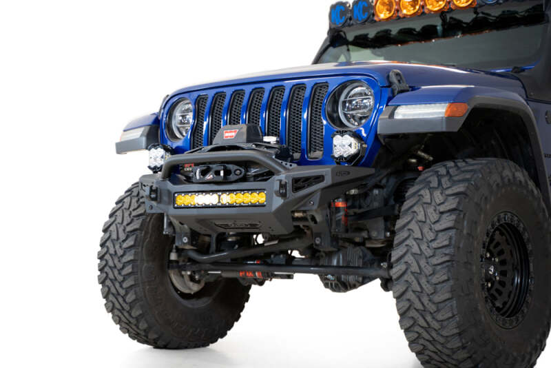 Jeep JT Front Bumper - Addictive Desert Designs - Rock Fighter - Hammer Black with Satin Black panels - `18-`27